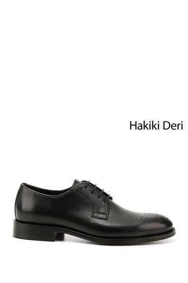 Erkek Siyah Bağcıklı Hakiki Deri Klasik Ayakkabı