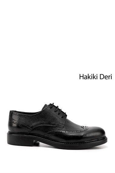Erkek Siyah Bağcıklı Hakiki Deri Klasik Ayakkabı