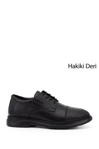 Erkek Siyah Bağcıklı Hakiki Deri Klasik Ayakkabı