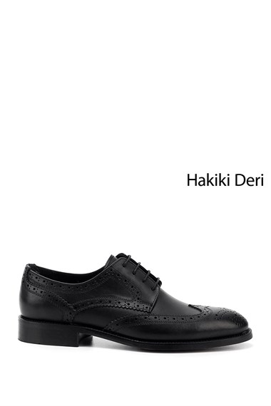 Erkek Siyah Bağcıklı Hakiki Deri Klasik Ayakkabı