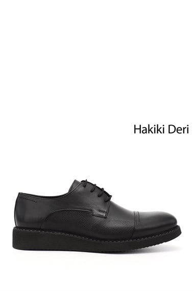 Erkek Siyah Bağcıklı Hakiki Deri Klasik Ayakkabı