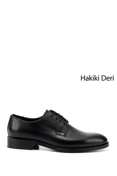 Erkek Siyah Bağcıklı Hakiki Deri Klasik Ayakkabı