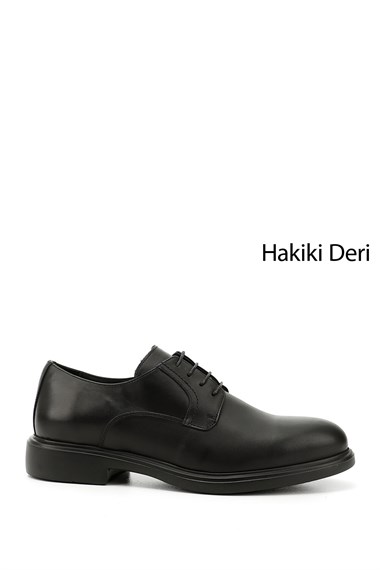 Erkek Siyah Bağcıklı Hakiki Deri Klasik Oxford Ayakkabı