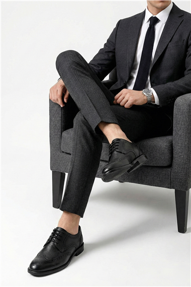 Mens Black Lace-Up Genuine Leather Classic Shoes