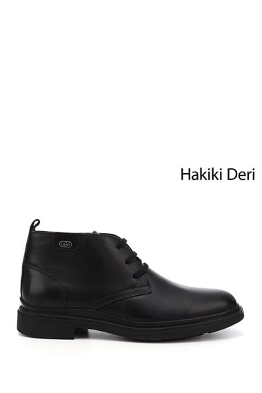 Erkek Siyah Bağcıklı Hakiki Deri Klasik Bot