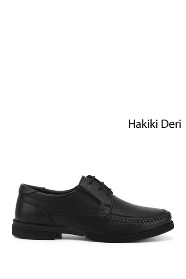 Erkek Siyah Bağcıklı Hakiki Deri Klasik Ayakkabı