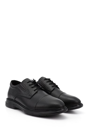 Mens Black Lace-Up Rubber Sole Genuine Leather Shoes