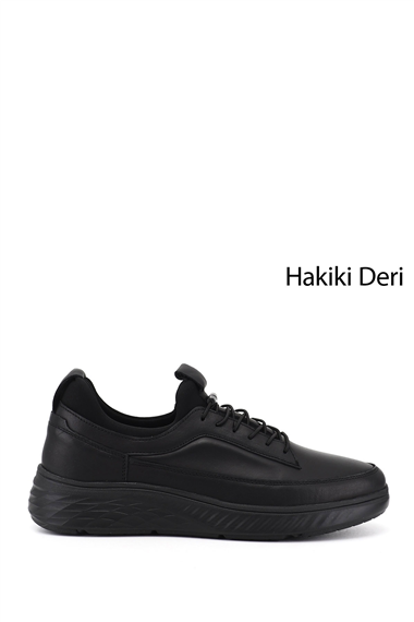 Erkek Siyah Bağcıklı Hakiki Deri Sneaker