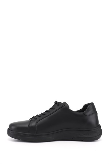 Mens Black Lace-up Genuine Leather Sneaker