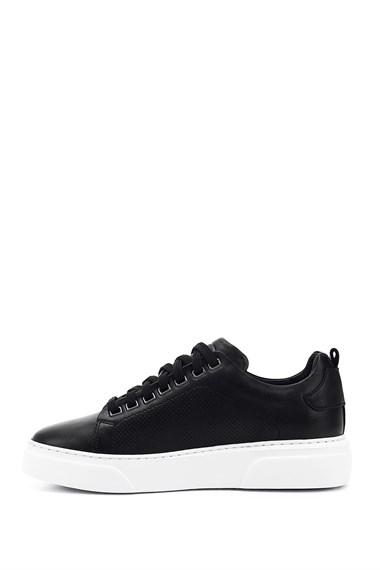 Mens Black Lace-Up Genuine Leather Sneakers