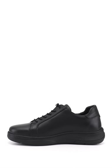 Erkek Siyah Bağcıklı Hakiki Deri Sneaker