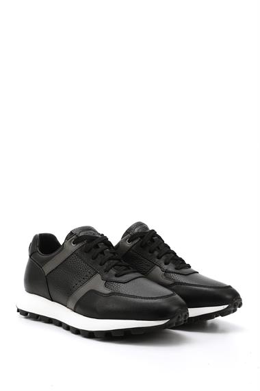Erkek Siyah Bağcıklı Hakiki Deri Sneaker