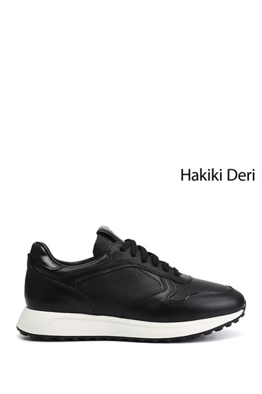 Erkek Siyah Bağcıklı Hakiki Deri Sneaker
