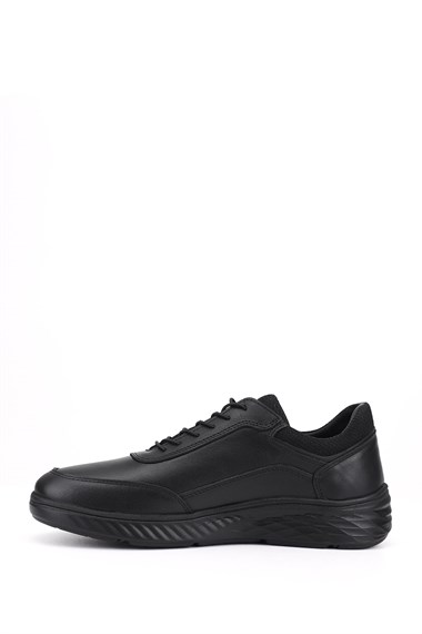 Erkek Siyah Bağcıklı Hakiki Deri Sneaker