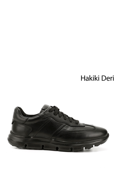 Erkek Siyah Bağcıklı Hakiki Deri Sneaker