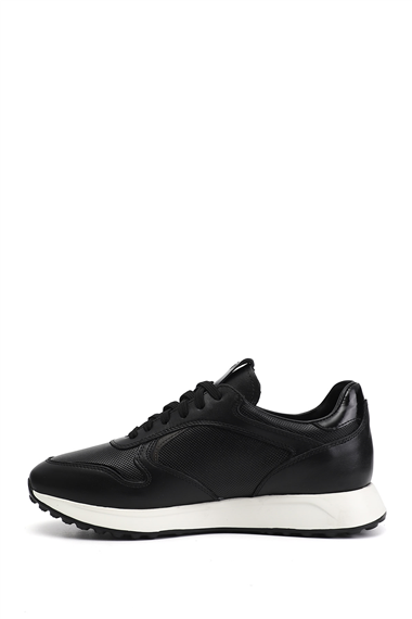 Erkek Siyah Bağcıklı Hakiki Deri Sneaker