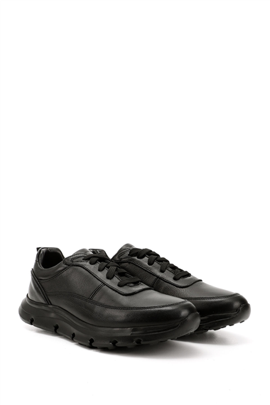 Erkek Siyah Bağcıklı Hakiki Deri Sneaker