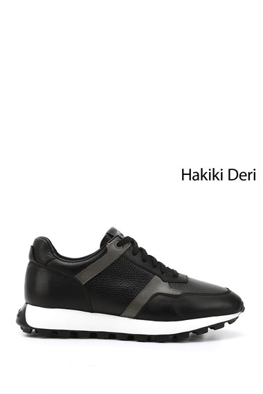 Erkek Siyah Bağcıklı Hakiki Deri Sneaker