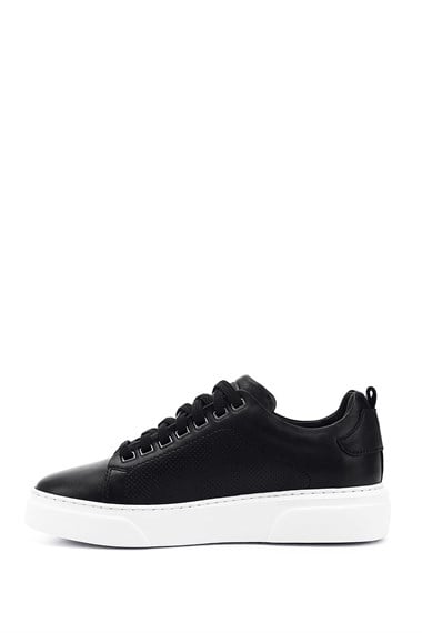 Erkek Siyah Bağcıklı Hakiki Deri Sneaker
