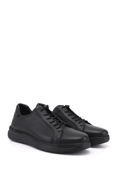Mens Black Lace-up Genuine Leather Sneaker