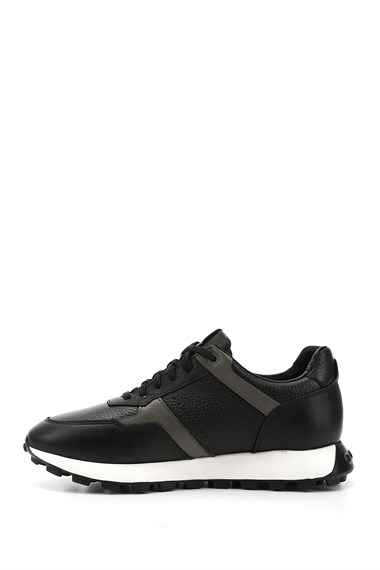 Erkek Siyah Bağcıklı Hakiki Deri Sneaker