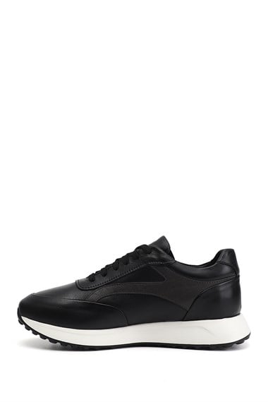Erkek Siyah Bağcıklı Hakiki Deri Sneaker