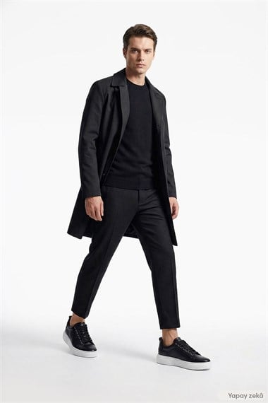 Mens Black Lace-Up Genuine Leather Sneaker