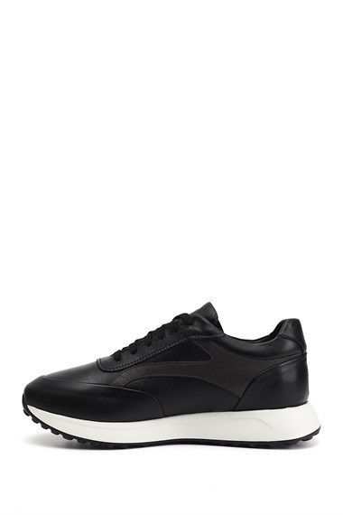 Erkek Siyah Bağcıklı Hakiki Deri Sneaker