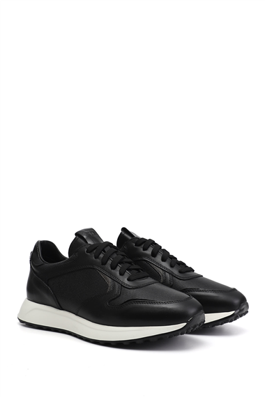 Erkek Siyah Bağcıklı Hakiki Deri Sneaker