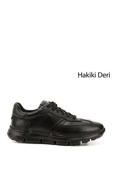 Erkek Siyah Bağcıklı Hakiki Deri Sneaker
