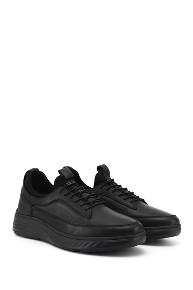 Erkek Siyah Bağcıklı Hakiki Deri Sneaker