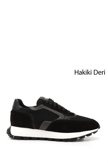 Erkek Siyah Bağcıklı Hakiki Deri Sneaker