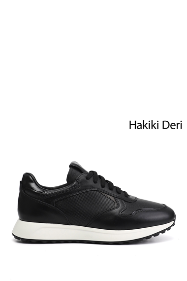 Erkek Siyah Bağcıklı Hakiki Deri Sneaker