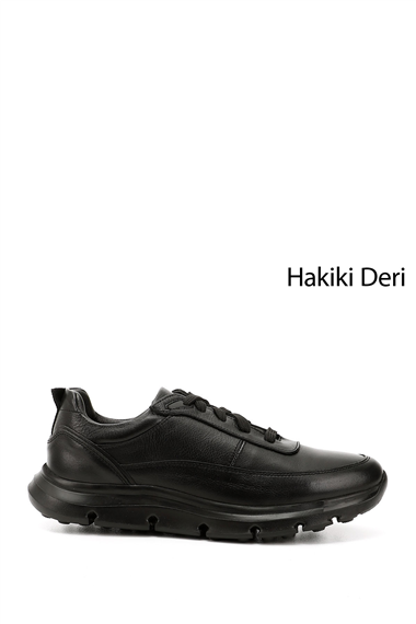 Erkek Siyah Bağcıklı Hakiki Deri Sneaker