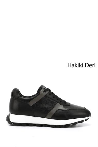Erkek Siyah Bağcıklı Hakiki Deri Sneaker