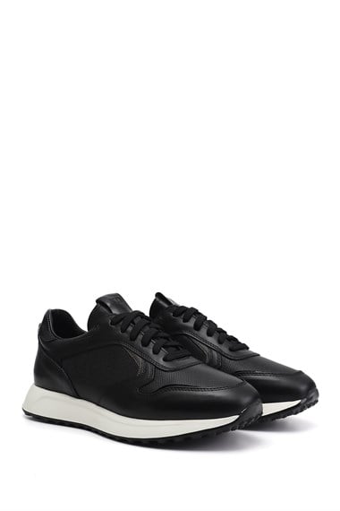 Erkek Siyah Bağcıklı Hakiki Deri Sneaker