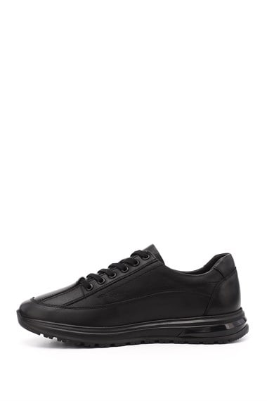 Erkek Siyah Bağcıklı Hakiki Deri Sneaker