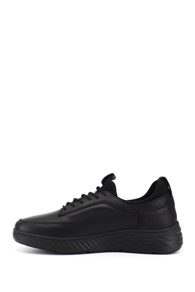 Erkek Siyah Bağcıklı Hakiki Deri Sneaker