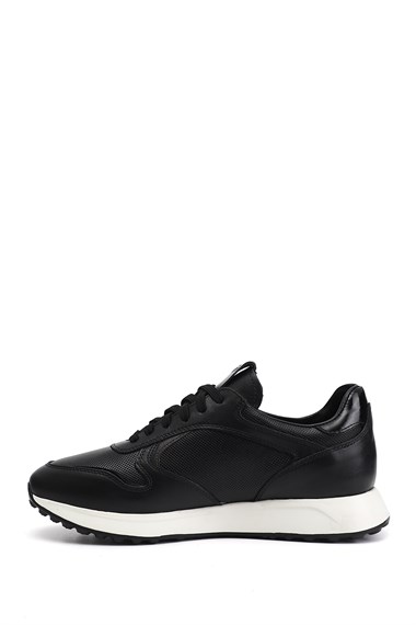 Erkek Siyah Bağcıklı Hakiki Deri Sneaker