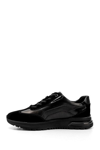 Mens Black Lace-Up Gel Insole Genuine Leather Sneakers