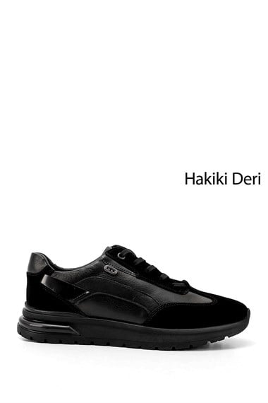 Mens Black Lace-Up Gel Insole Genuine Leather Sneakers