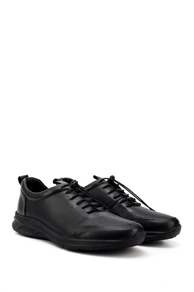 Erkek Siyah Bağcıklı Kauçuk Taban Hakiki Deri Sneaker