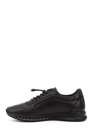 Mens Black Lace-Up Rubber Sole Genuine Leather Sneakers