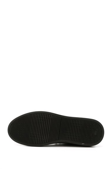Erkek Siyah Bağcıklı Kauçuk Taban Hakiki Deri Sneaker
