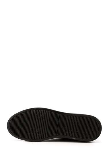 Erkek Siyah Bağcıklı Kauçuk Taban Hakiki Deri Sneaker