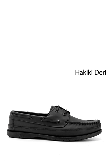 Erkek Siyah Bağcıklı Kauçuk Taban Hakiki Deri Ayakkabı