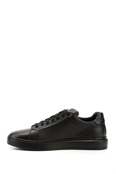 Erkek Siyah Bağcıklı Kauçuk Taban Hakiki Deri Sneaker