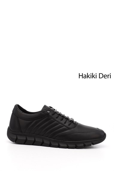 Erkek Siyah Bağcıklı Kauçuk Taban Hakiki Deri Sneaker