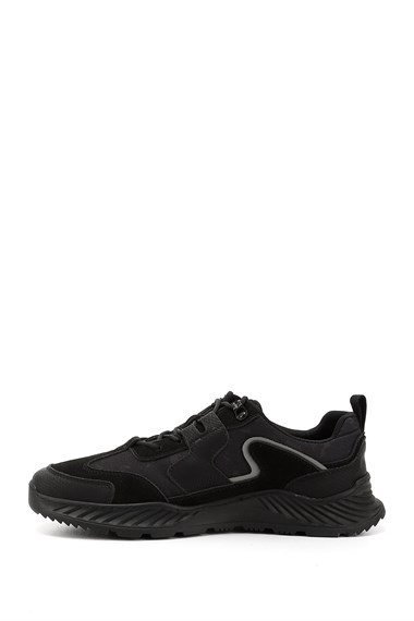 Mens Black Lace-Up Rubber Sole Genuine Leather Sneakers