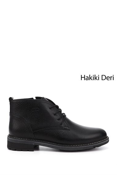 Erkek Siyah Bağcıklı Kauçuk Taban Hakiki Deri klasik Bot